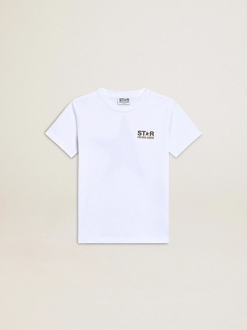 Boys' white T-shirt with contrasting dark green logo and star