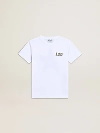 Boys' white T-shirt with contrasting dark green logo and star
