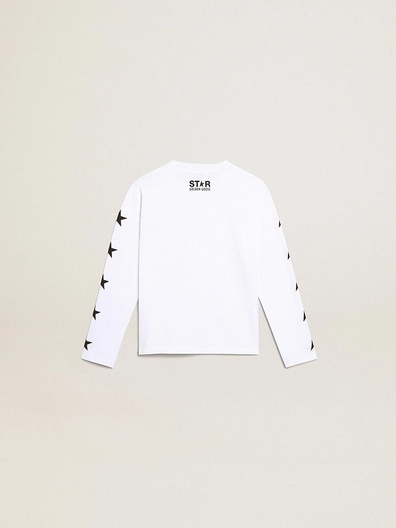 White long-sleeved T-shirt with contrasting black stars