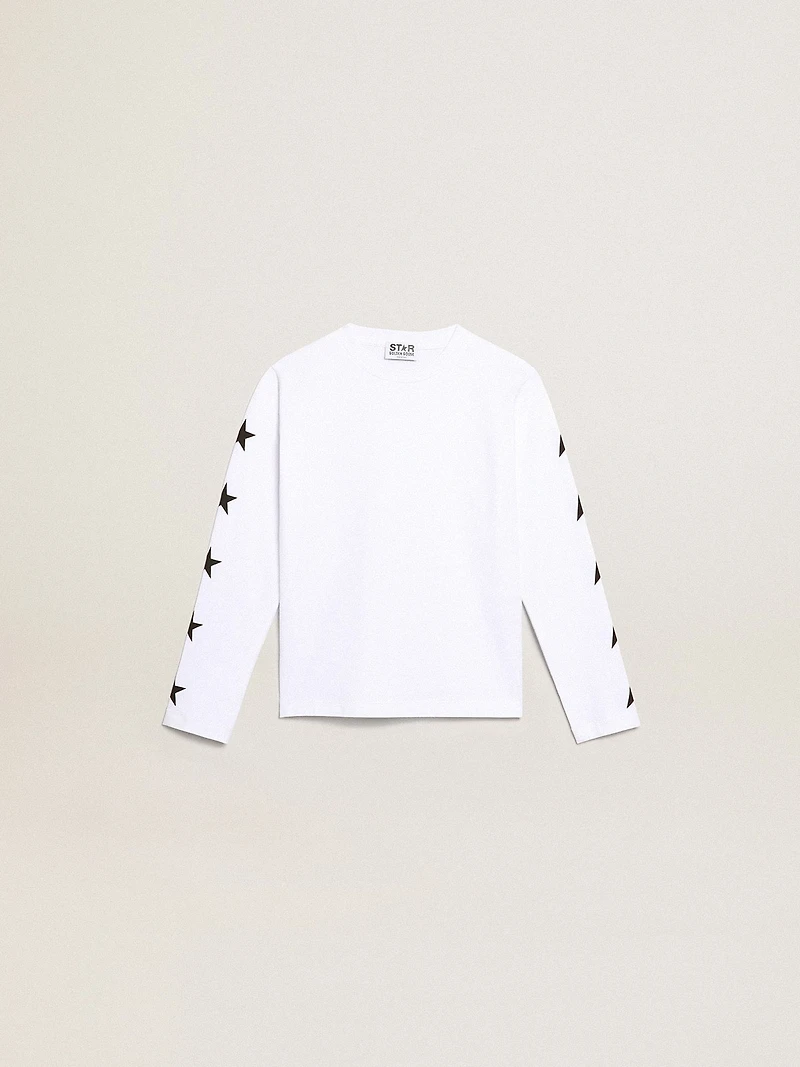 White long-sleeved T-shirt with contrasting black stars