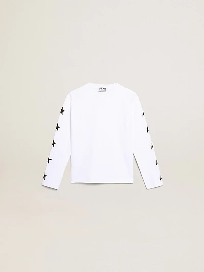 White long-sleeved T-shirt with contrasting black stars