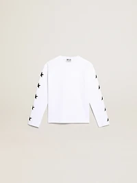 White long-sleeved T-shirt with contrasting black stars