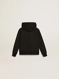 Black hooded sweatshirt with contrasting white star and logo