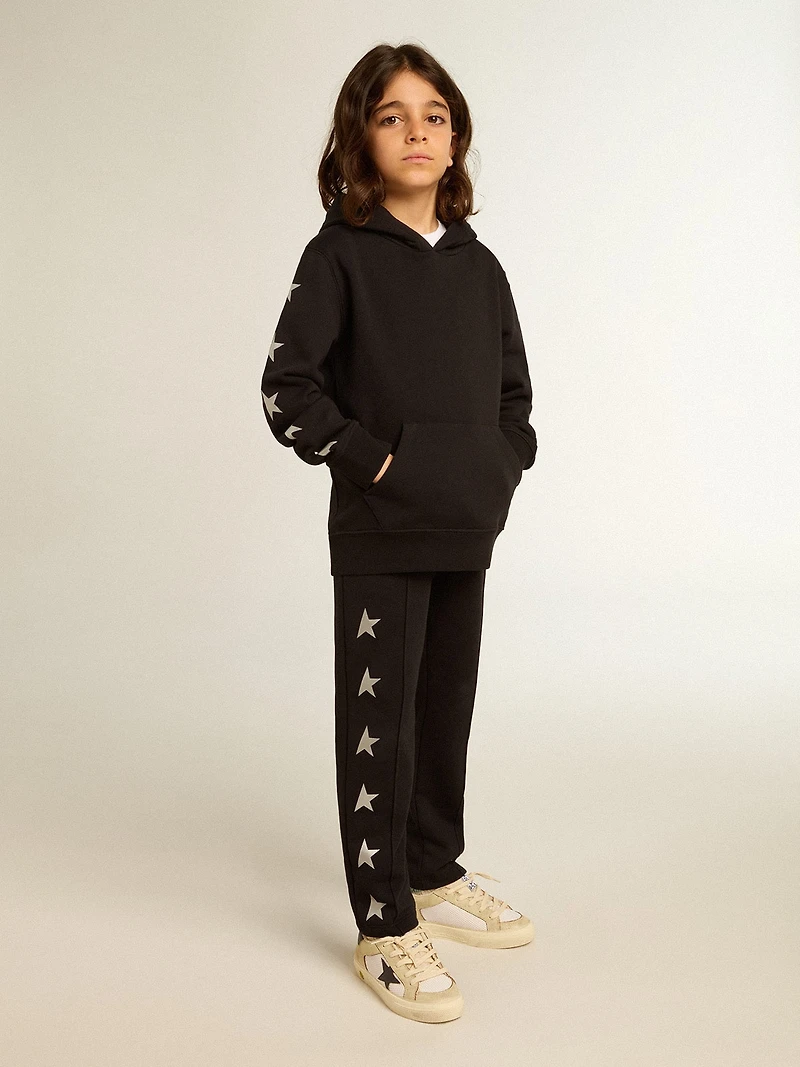 Boys’ hooded sweatshirt black with contrasting silver stars
