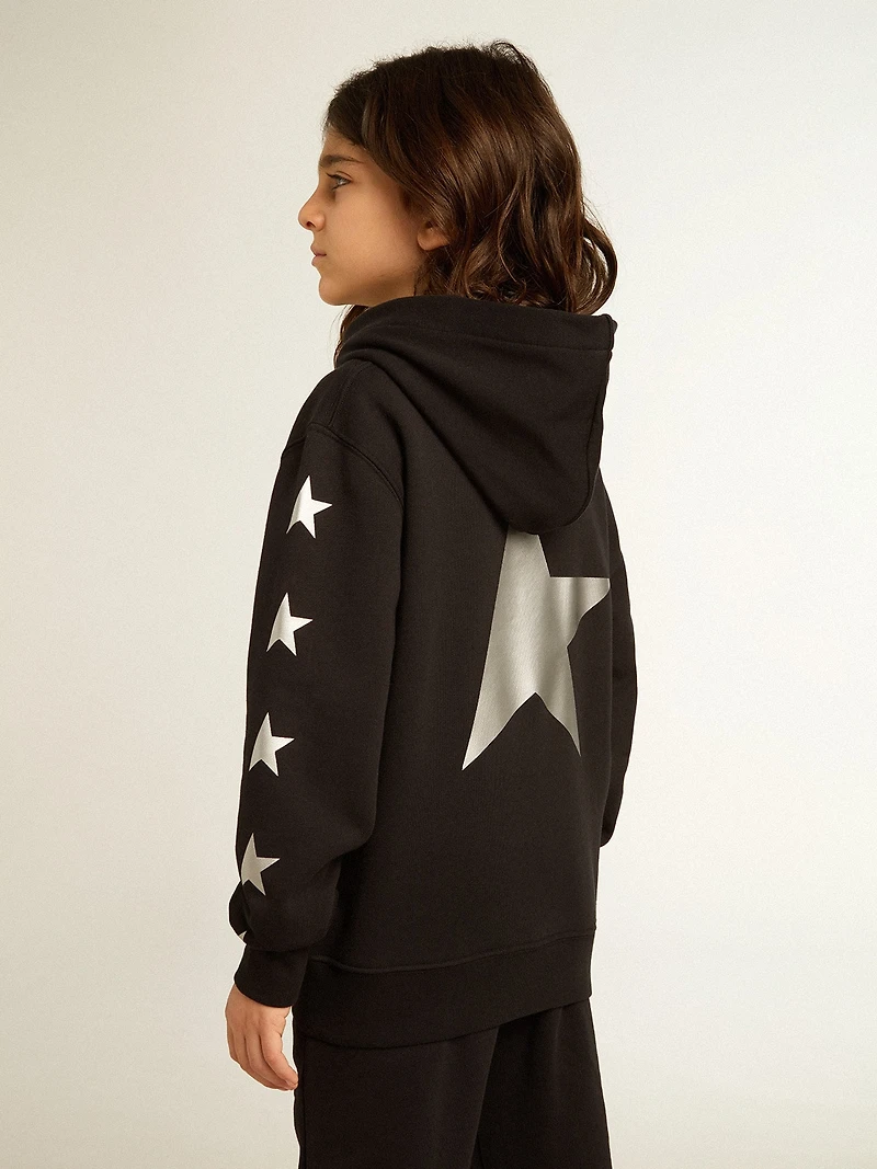 Boys’ hooded sweatshirt black with contrasting silver stars
