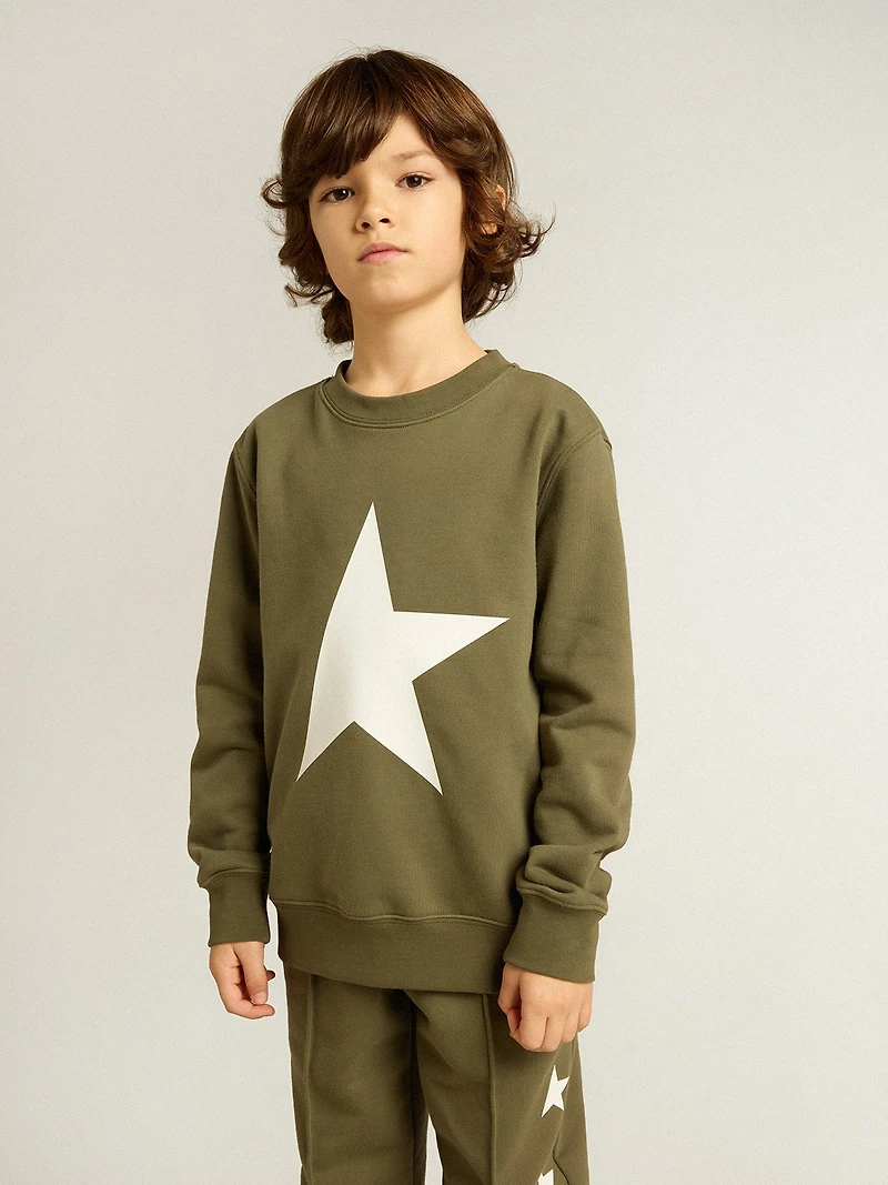 Boys' dark green sweatshirt with white maxi star on the front