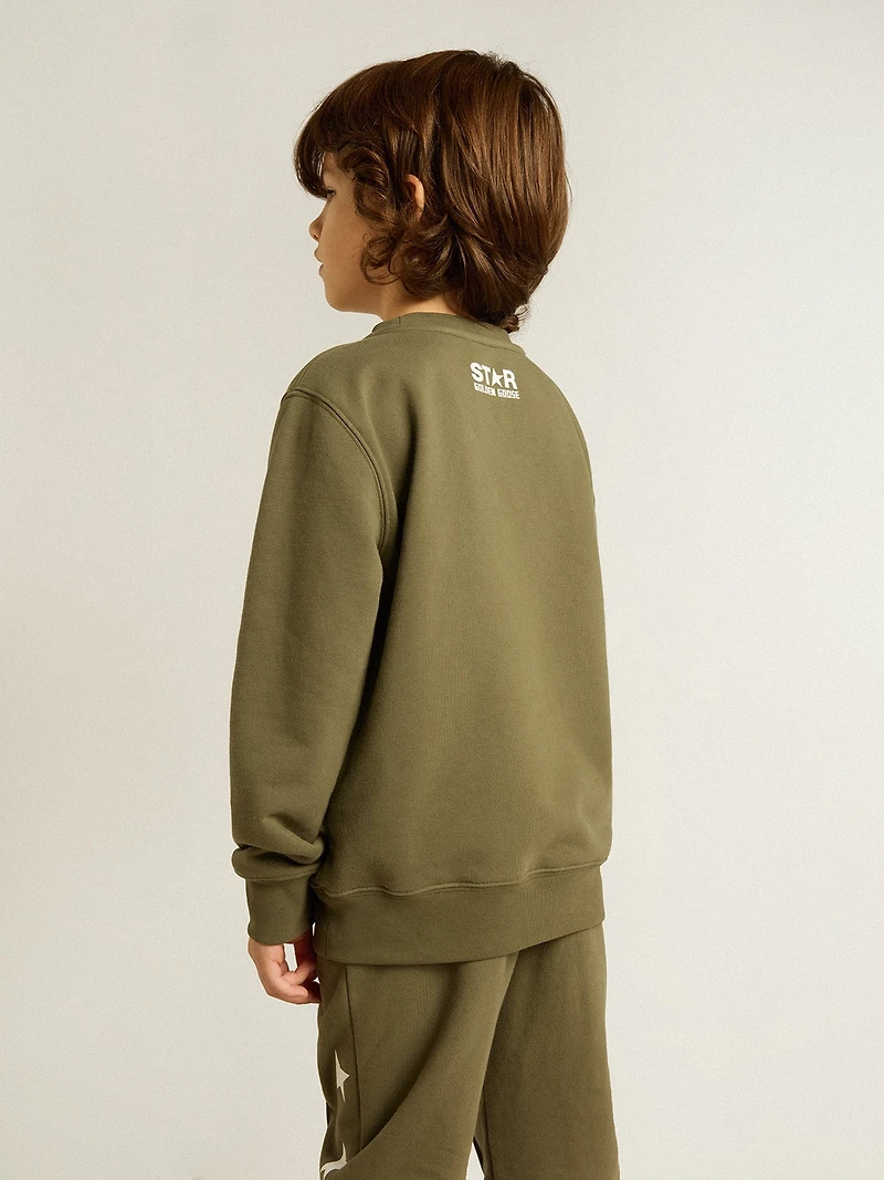 Boys' dark green sweatshirt with white maxi star on the front