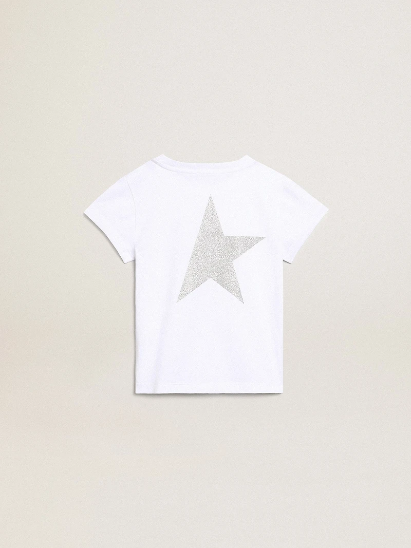 White and silver T-shirt with logo maxi star glitter