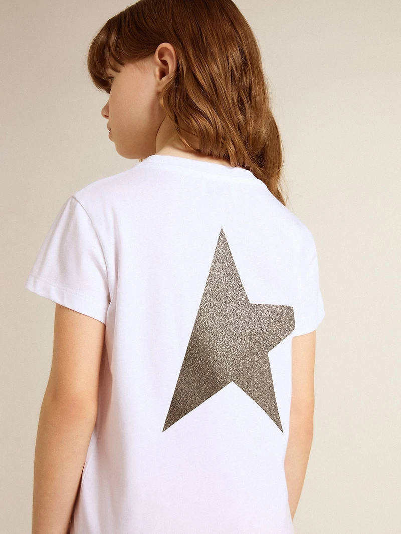 White and silver T-shirt with logo maxi star glitter