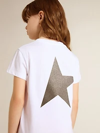 White and silver T-shirt with logo maxi star glitter