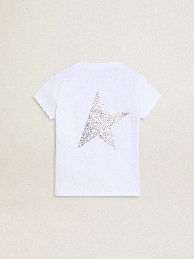 White and silver T-shirt with logo maxi star glitter