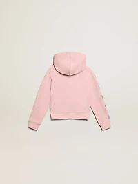 Pink sweatshirt with hood and silver glitter stars