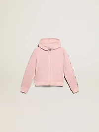 Pink sweatshirt with hood and silver glitter stars