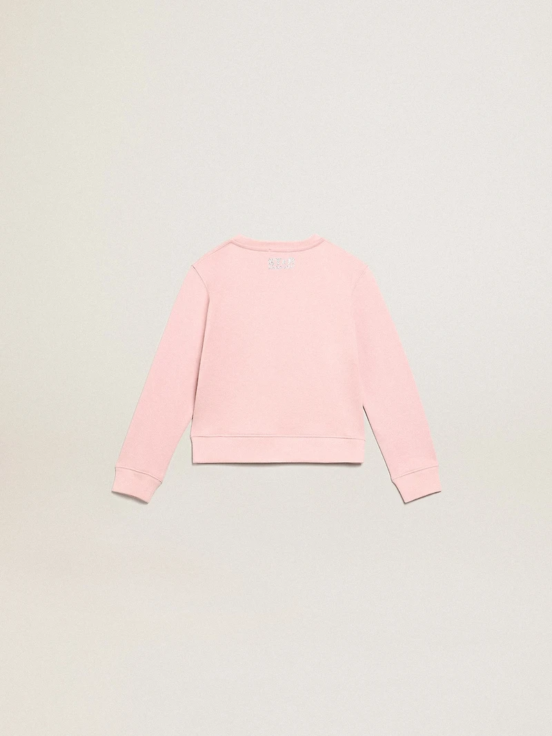 Pink sweatshirt with maxi star silver glitter on the front