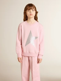 Pink sweatshirt with maxi star silver glitter on the front
