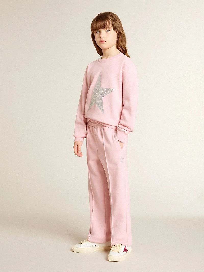 Pink sweatshirt with maxi star silver glitter on the front