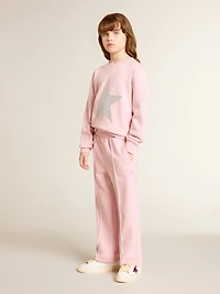 Pink sweatshirt with maxi star silver glitter on the front