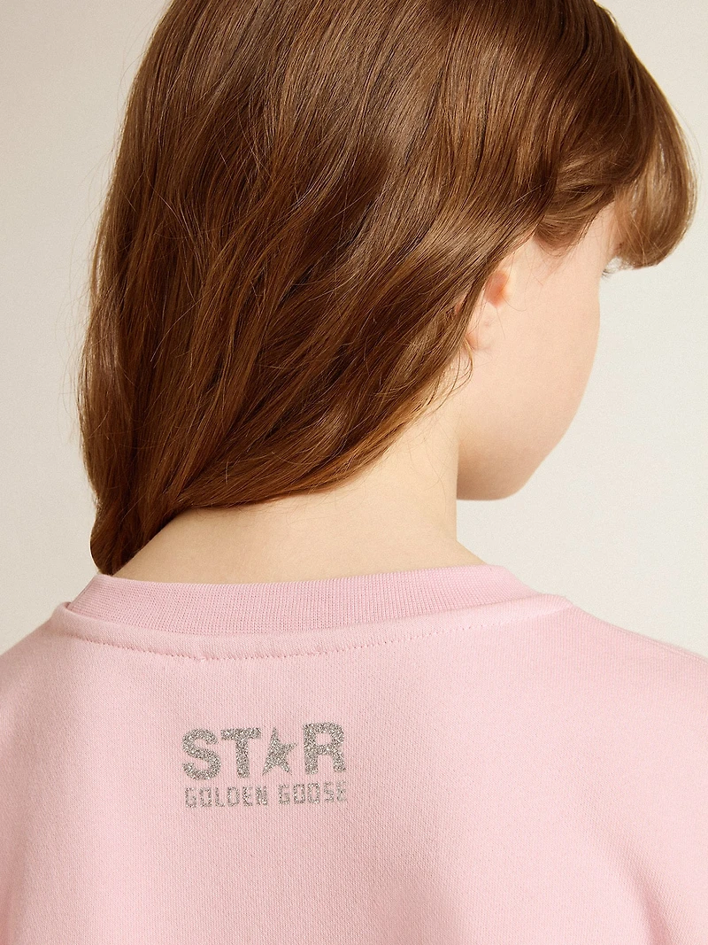 Pink sweatshirt with maxi star silver glitter on the front