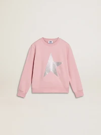 Pink sweatshirt with maxi star silver glitter on the front