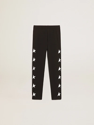 Girls’ black leggings with white stars on the sides