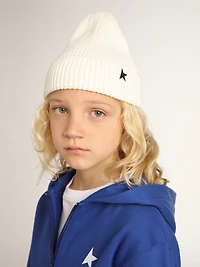Off-white cotton beanie with contrasting black star