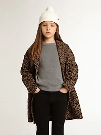 Girls’ single-breasted coat wool with jacquard animal print