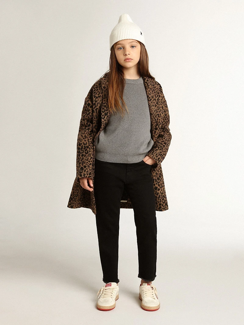 Girls’ single-breasted coat wool with jacquard animal print
