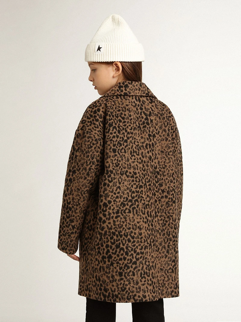 Girls’ single-breasted coat wool with jacquard animal print