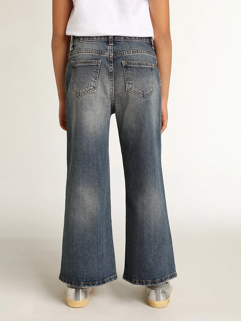 Wide-leg jeans in mid-blue bull denim