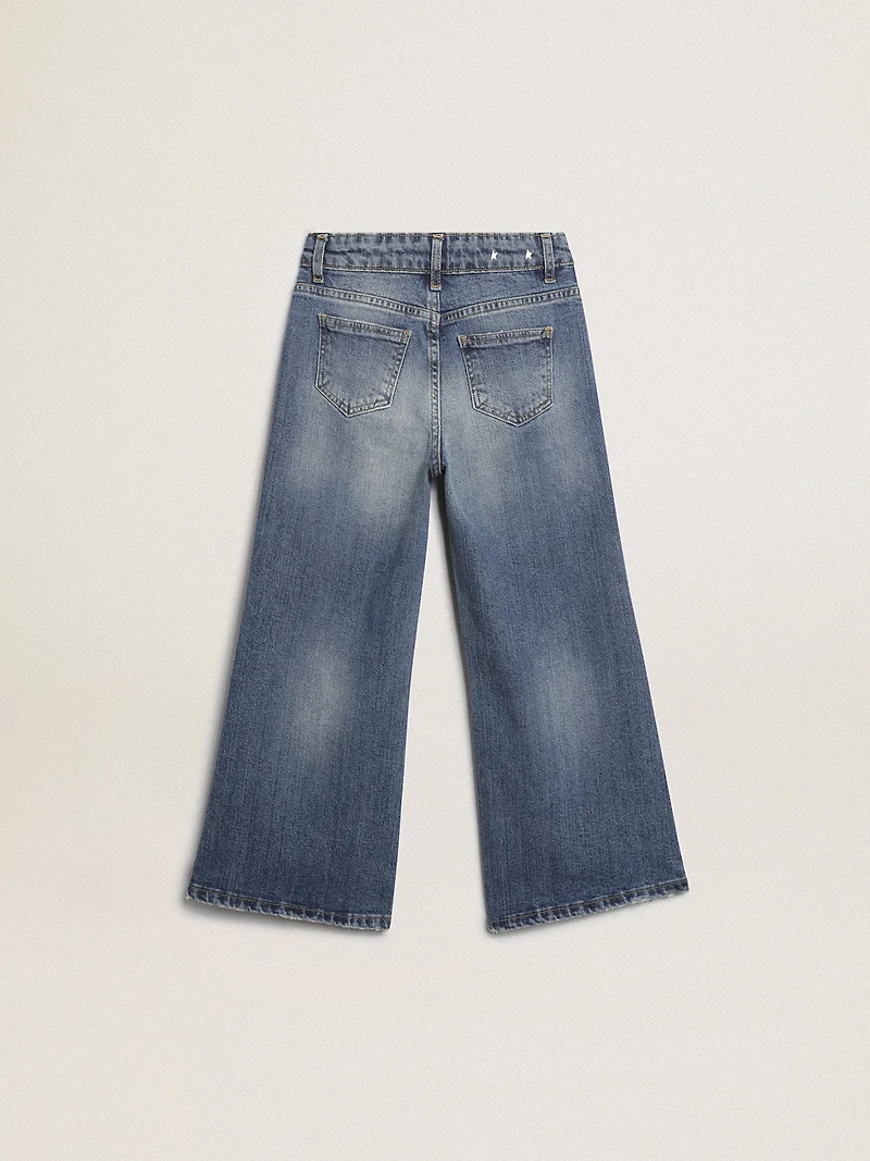 Wide-leg jeans in mid-blue bull denim