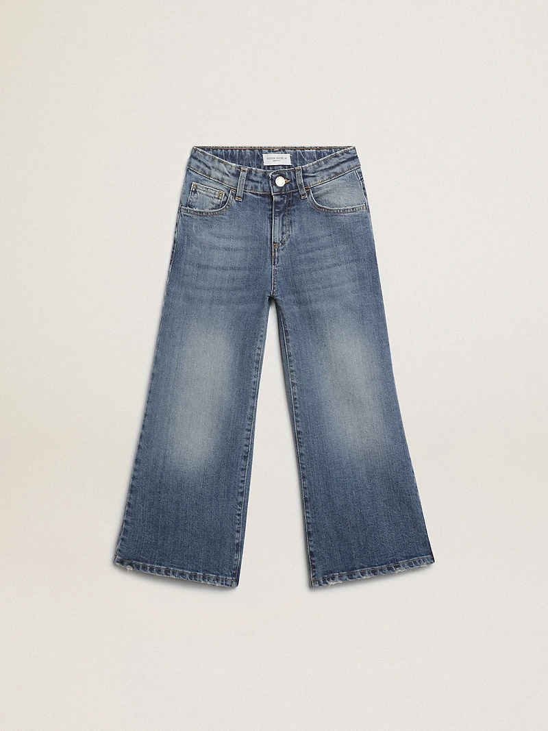 Wide-leg jeans in mid-blue bull denim