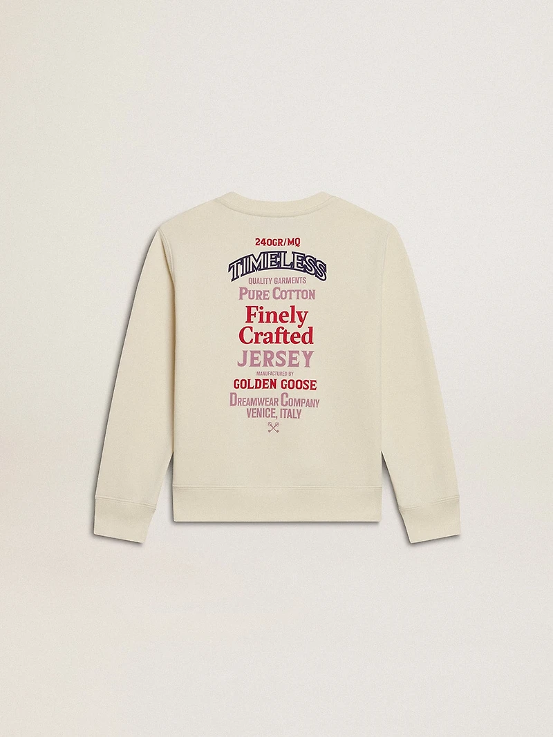 Girls' T-shirt in worn white with embroidery on the front and print on the back