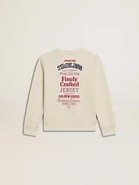 Girls' T-shirt in worn white with embroidery on the front and print on the back