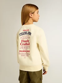 Girls' T-shirt in worn white with embroidery on the front and print on the back