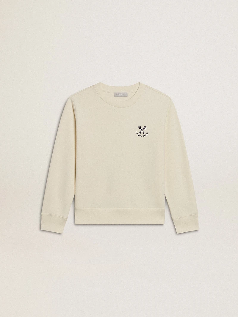 Girls' T-shirt in worn white with embroidery on the front and print on the back