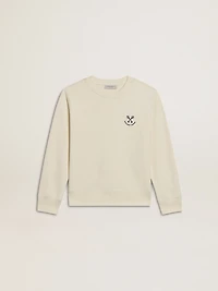 Girls' T-shirt in worn white with embroidery on the front and print on the back