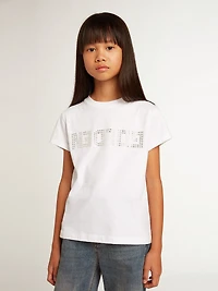 White T-shirt with central Golden lettering crystals