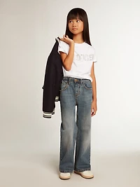 White T-shirt with central Golden lettering crystals
