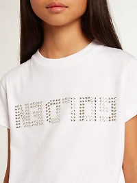 White T-shirt with central Golden lettering crystals