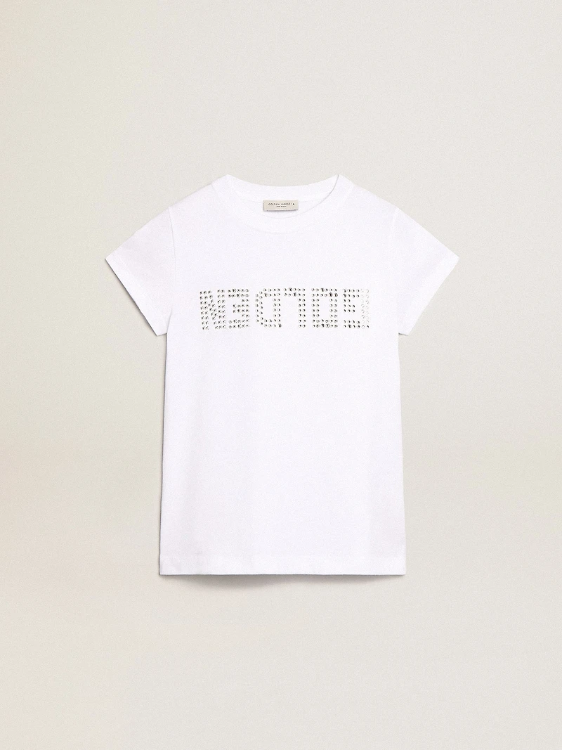 White T-shirt with central Golden lettering crystals