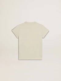 Girls' cotton T-shirt worn white with red embroidery on the chest