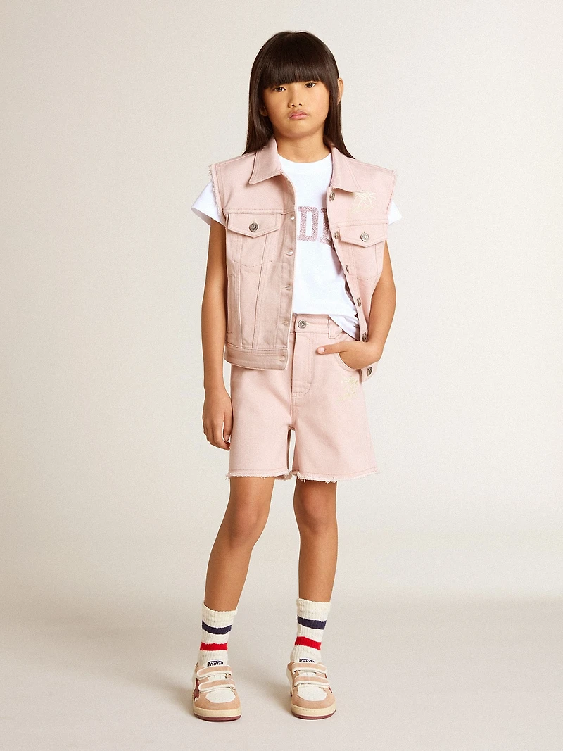 Girls' white T-shirt with pink glitter Golden lettering