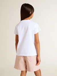Girls' white T-shirt with pink glitter Golden lettering