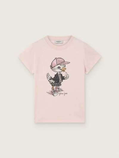 Journey T-shirt for girls pink cotton jersey with digital mascot print