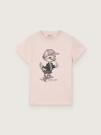 Journey T-shirt for girls pink cotton jersey with digital mascot print