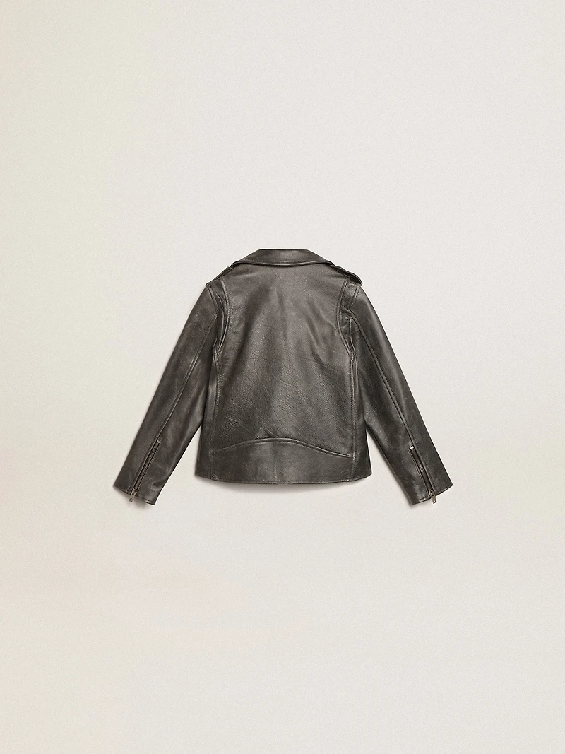 Boys’ biker jacket distressed leather