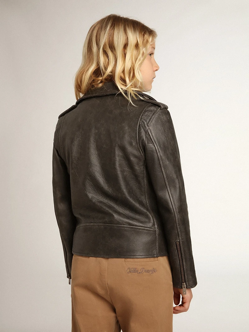 Boys’ biker jacket distressed leather