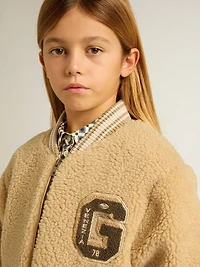 Kids beige fleece bomber jacket
