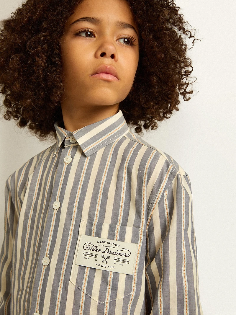 Boys' striped shirt with Golden Dreamers detail on the pocket