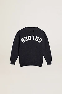 Dark blue cotton cardigan with logo on the back